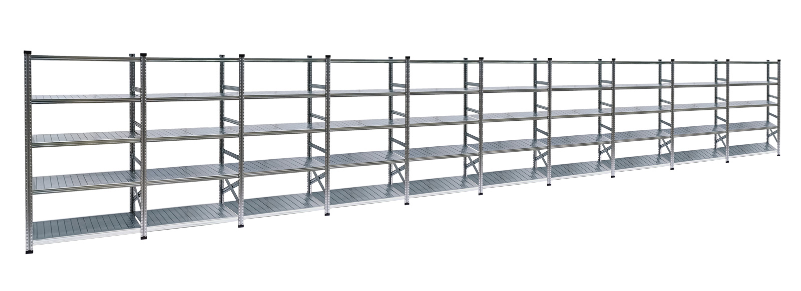 Fachbodenregal Stecksystem | Komplettregal | H 2000 x T 600 x L 12130 mm | 50 Fachböden | Fachlast 200 kg