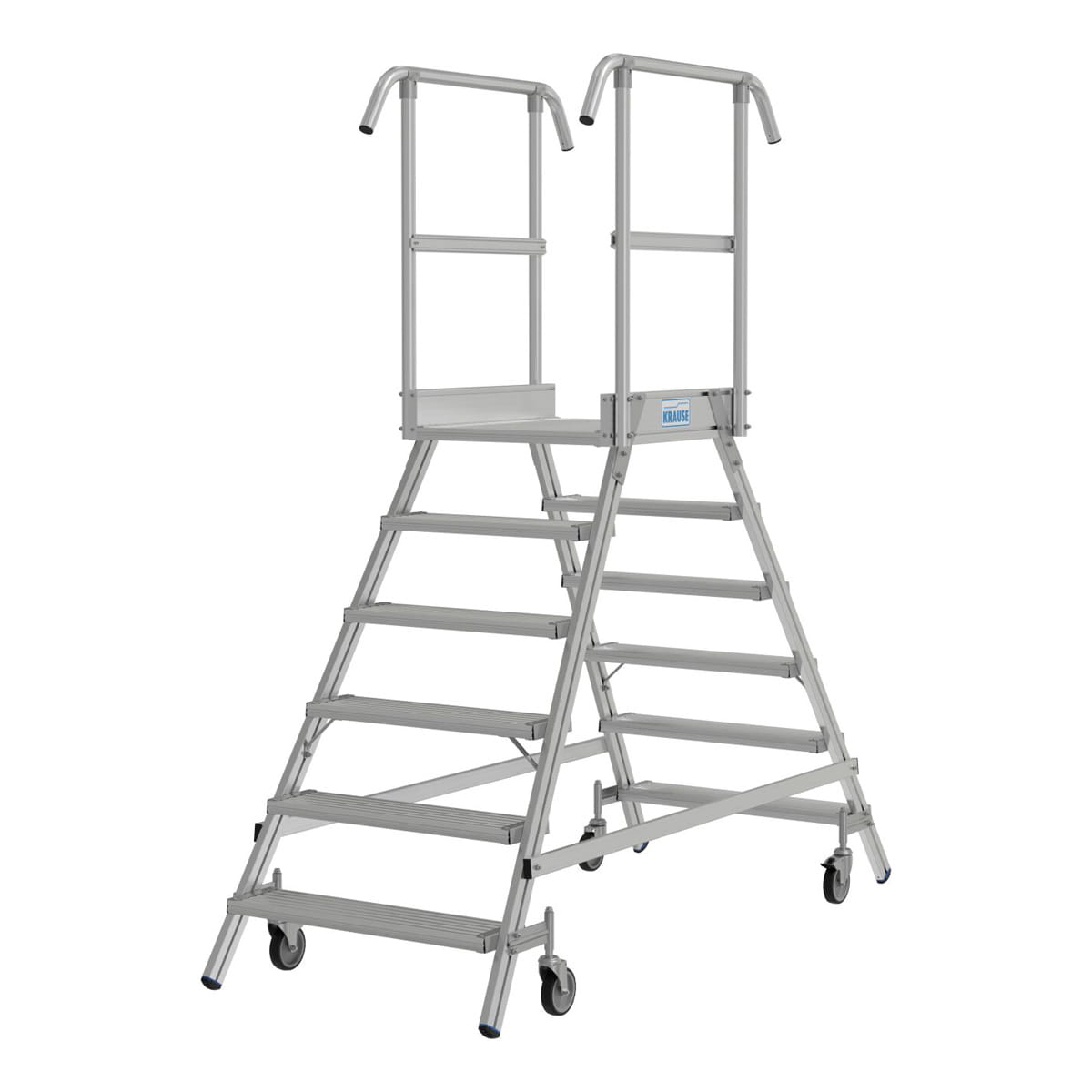 Podestleiter fahrbar | beidseitig begehbar | Aluminium | Arbeitshöhe 3,45 m | 2x6 Stufen