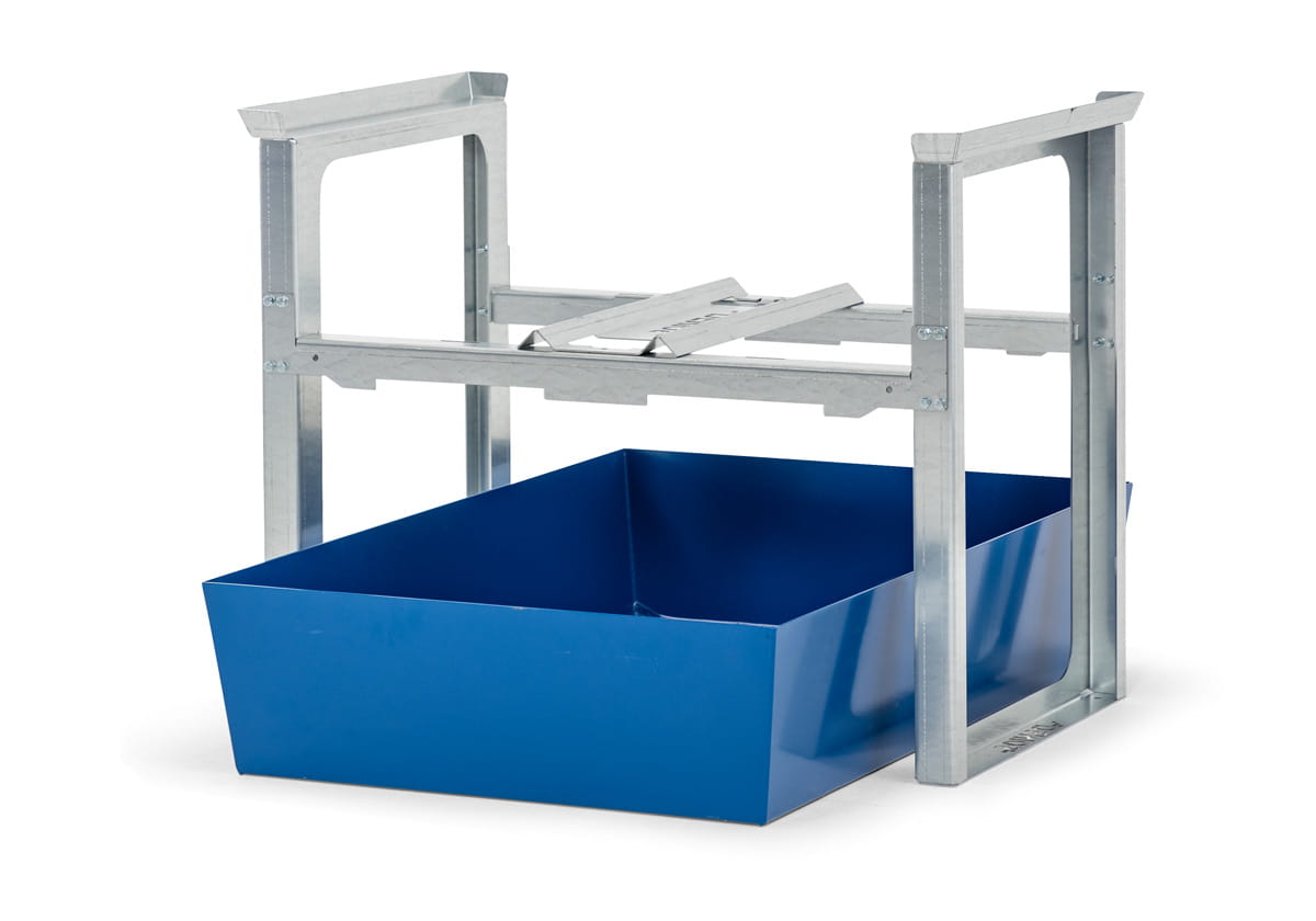 Fassregale | H 837 x T 1236 x L 1049 mm | für 1 Fass à 200 l | Auffangwanne lackiert | stapelbar