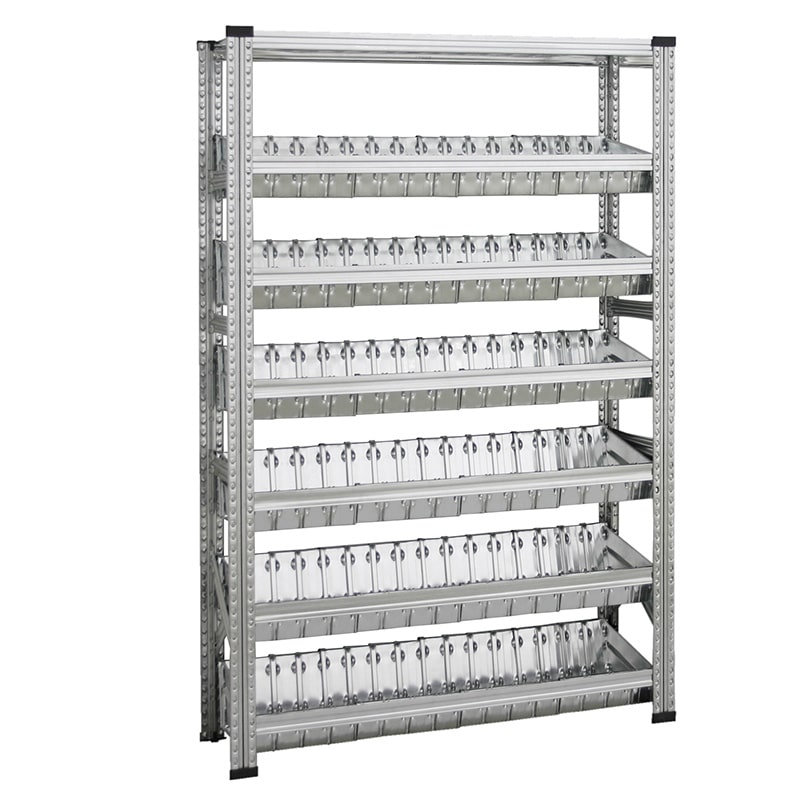 Wannenregal | Schüttgutregal | Grundregal | H 2200 x T 500 x L 1500 mm | 6 Wannen-Ebenen