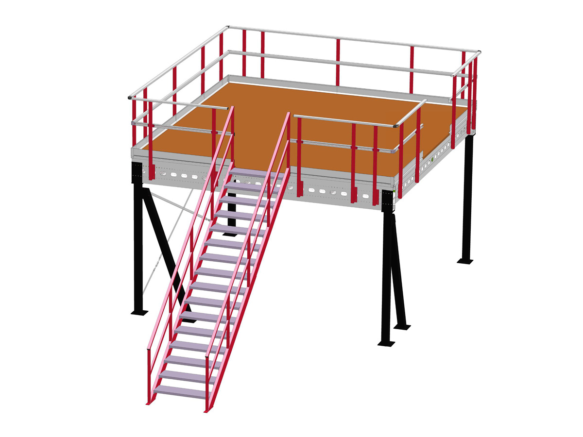 Lagerbühne 5x5m | Tragkraft 500 kg/m² | mit Treppe, Geländer und Übergabestelle