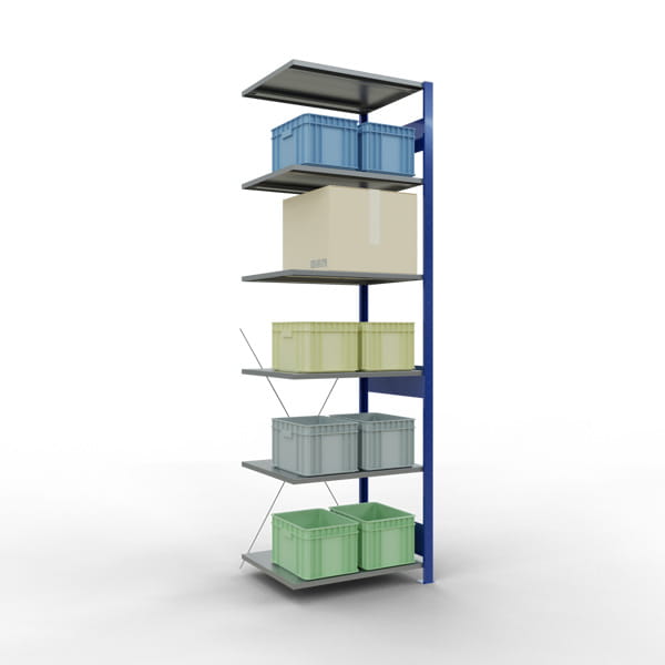 Fachbodenregal SCHULTE | enzianblau | Stecksystem | Anbauregal | H 2500 x T 600 x L 750 mm | 6 Fachböden | Fachlast 150 kg