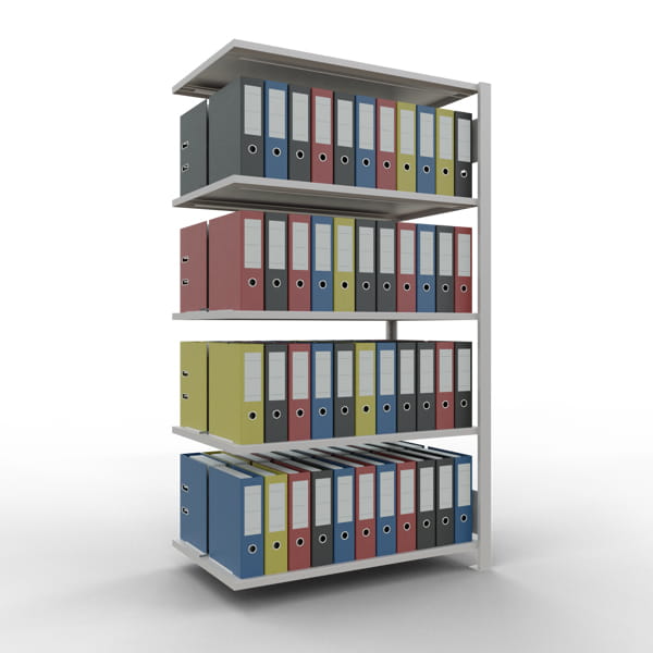 Büroregal SCHULTE | Anbauregal | H 1800 x T 600 x L 1000 mm | für 96 Ordner | 5 Fachböden | doppelseitig | lackiert