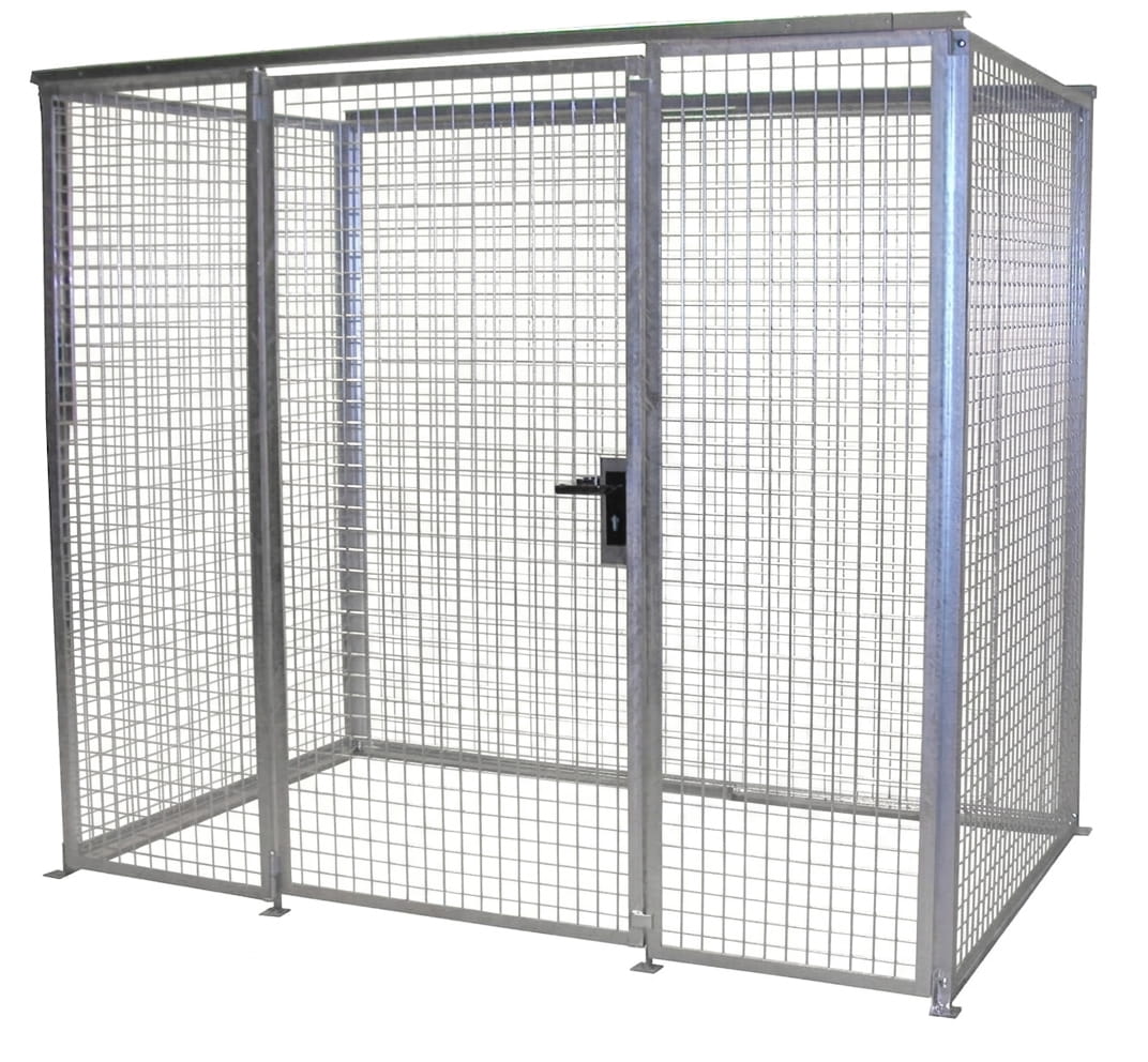 Gasflaschencontainer | Gittercontainer | H 2100 x B 1500 x L 2400 mm | ohne Dach | Flügeltor | feuerverzinkt | für 54 Gasflaschen