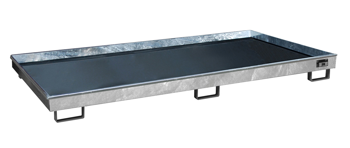 Auffangwanne für Gefahrstoffe für Palettenregal Balkenlänge 2700 mm | L 2665 x T 1315 x H 210 mm | mit PE-Kunststoffeinsatz | ohne Gitterrost