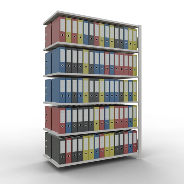 Büroregal SCHULTE | Anbauregal | H 2000 x T 600 x L 1300 mm | für 160 Ordner | 6 Fachböden | doppelseitig | lackiert