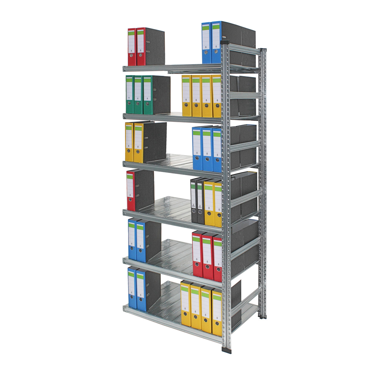 Archivregal Aktenregal SUPER | Anbauregal | H 2200 x T 600 x L 1650 mm | für 228 Ordner | 6 Fachböden | doppels. | verzinkt
