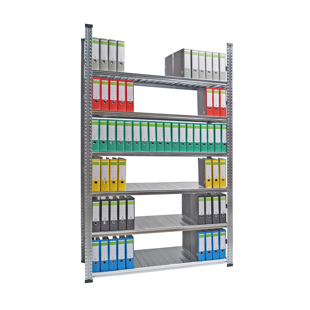 Archivregal Aktenregal SUPER | Grundregal | H 2400 x T 600 x L 1350 mm | für 192 Ordner | 6 Fachböden | doppels. | verzinkt