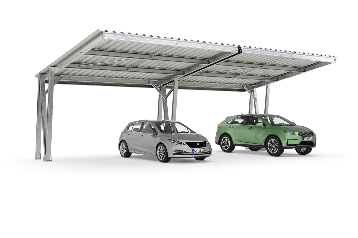 Carport | Pultdach | H 3730 x T 5425 x L 10320 mm | Kombieinheit für 4 Stellplätze