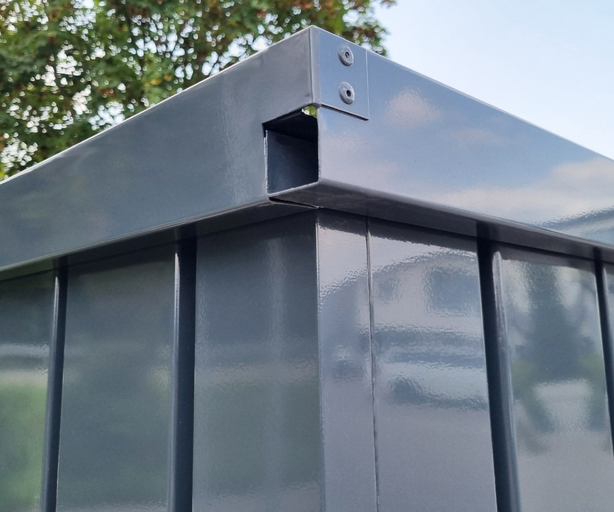 Materialcontainer MC4 lackiert RAL 7016 Anthrazitgrau | H 2090 x B 2142 x T 3882 mm | Tür längsseitig zweiflügelig