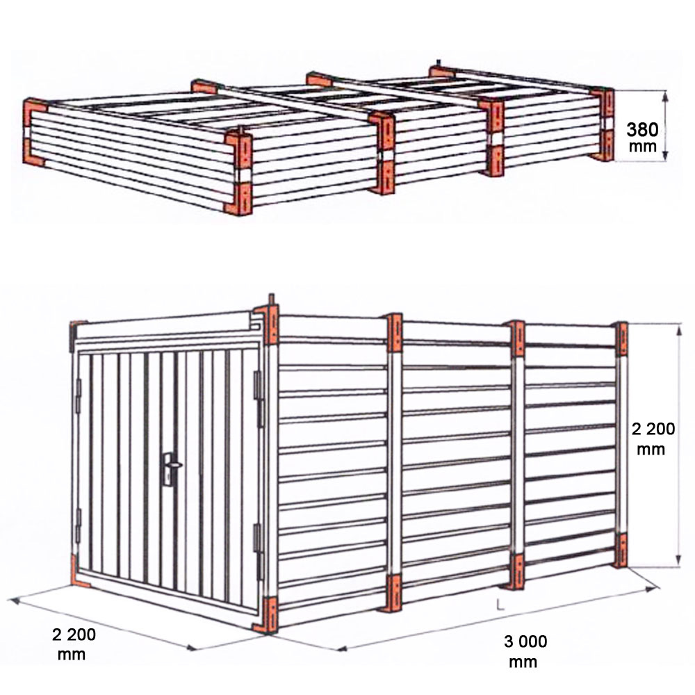 Lagercontainer LC3 mit Doppelflügeltür | H 2190 x B 2180 x T 3000 mm