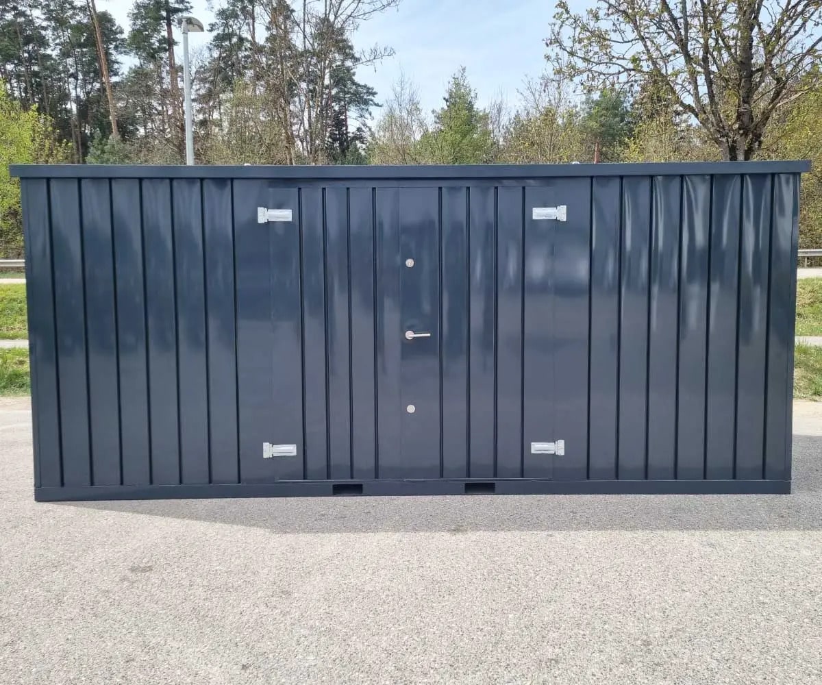 Materialcontainer MC5 lackiert RAL 7016 Anthrazitgrau | H 2090 x B 2142 x T 4882 mm | Tür längsseitig zweiflügelig