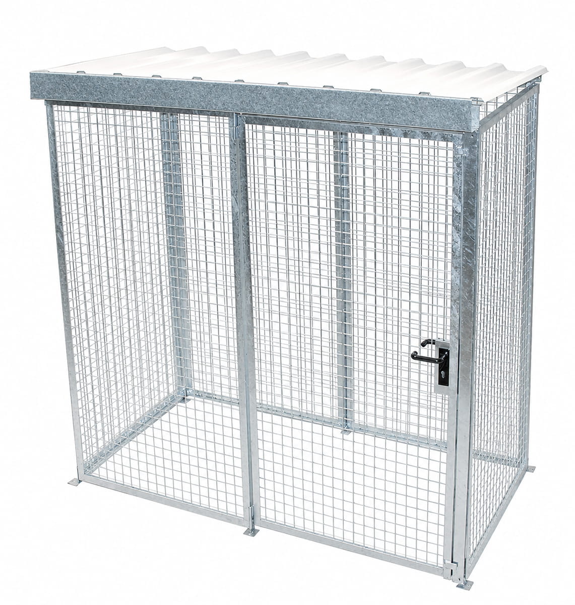 Gasflaschencontainer | Gittercontainer | H 2190 x B 1085 x L 2100 mm | mit Dach | Flügeltor | feuerverzinkt | für 32 Gasflaschen