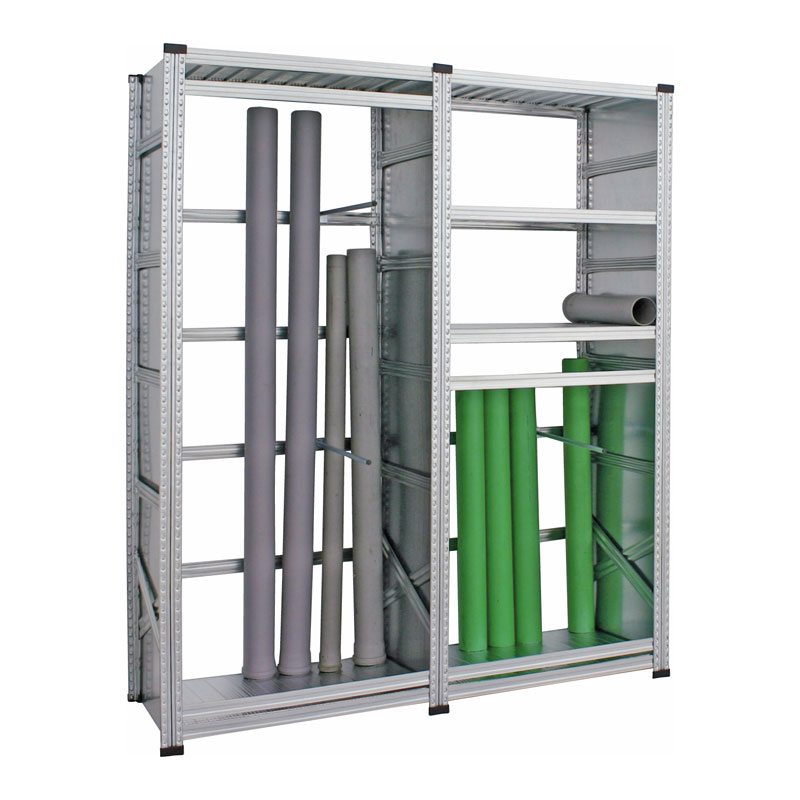 HT-Rohrregal | H 2200 x T 600 x L 2480 mm | 6 Fachböden | mit Seitenwänden | 3 Abteilarme  | 1 / 3 Lagerebenen | Stecksystem SUPER 1