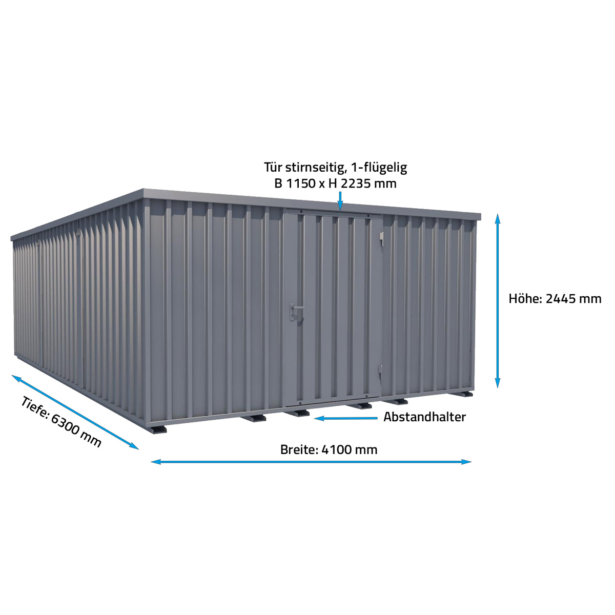 Reifencontainer Reifenlagercontainer XXL | H 2445 x B 4100 x T 6300 mm | Tür stirnseitig 1-flügelig