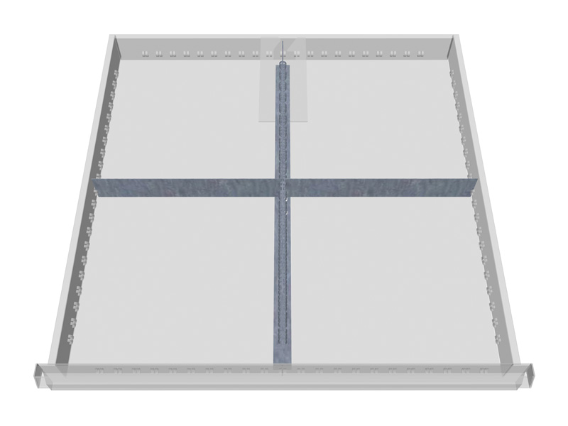 Schubladeneinsatz für Werkstattschrank | Metallteiler | für Innenmaß 600 x 600 mm | Fronthöhe 200 mm | 4 Fächer