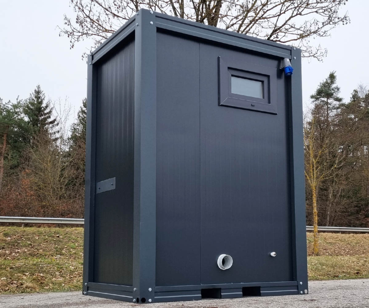 Sanitärcontainer SCEW RAL 7016 Anthrazitgrau | H 2335 x B 1650 x T 1200 mm | Tür einflügelig | mit Warmwasser