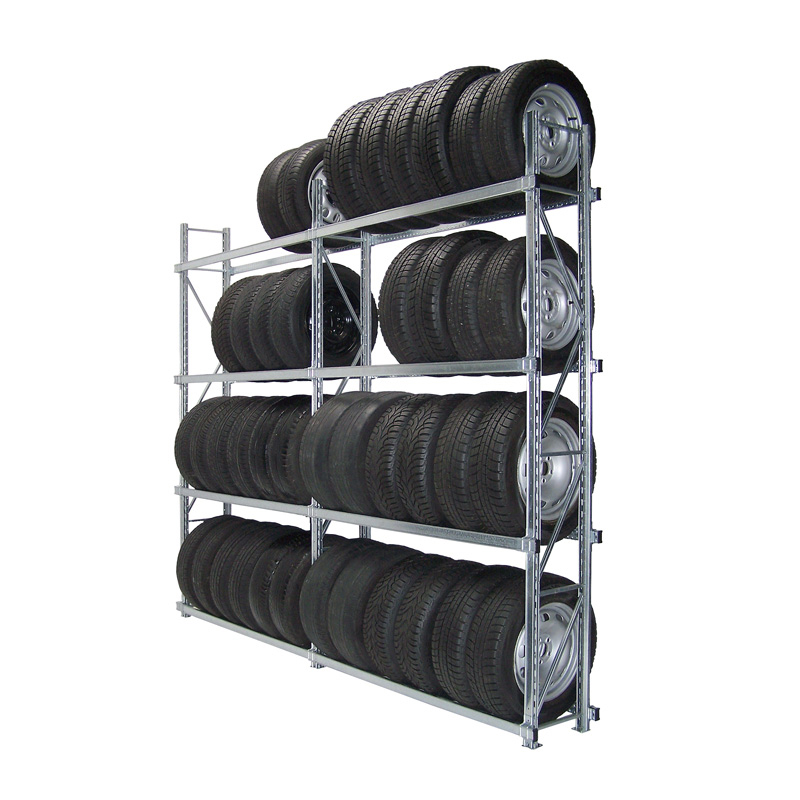 Reifenregal GENIUS | Komplettregal | H 2500 x T 400 x L 3000 mm | 4 Ebenen | Fachlast 300 kg | für 48 Räder