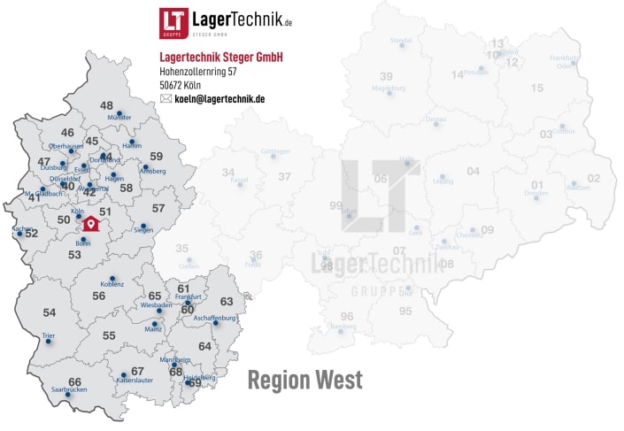 Lagertechnik Steger GmbH, Region West, PLZ-Gebiete