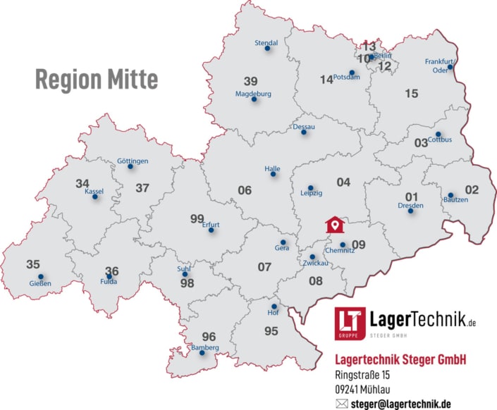 Lagertechnik Steger GmbH, PLZ-Gebiete